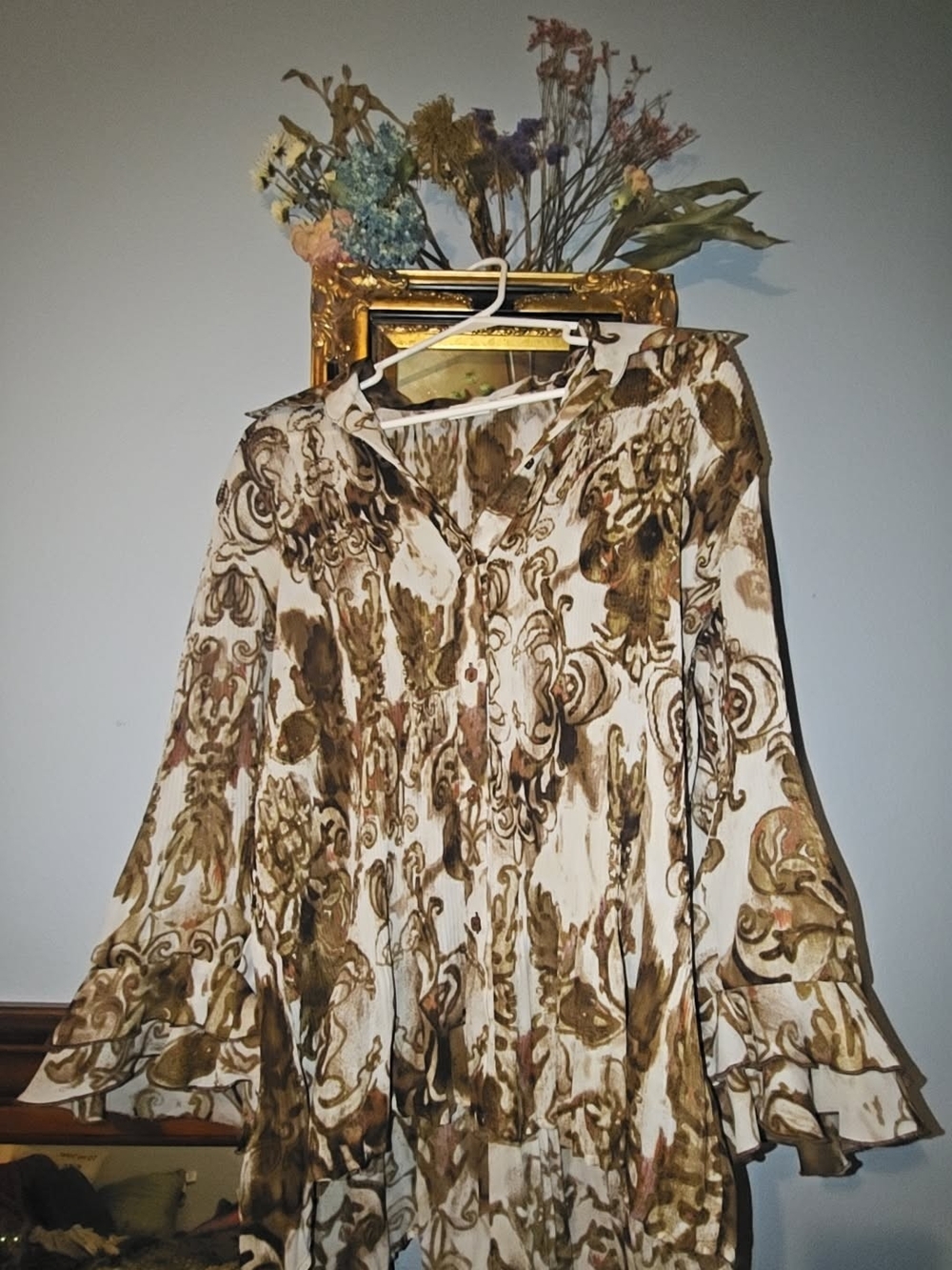 Cato Brown and Cream Paisley Button-Front Blouse